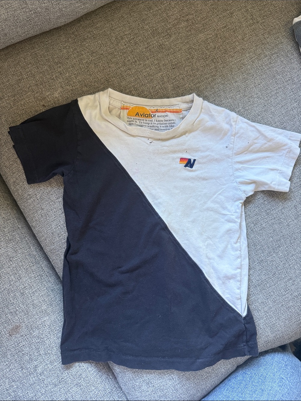 Aviator Nation Kids Black and White Diagonal Colorblock Tee
